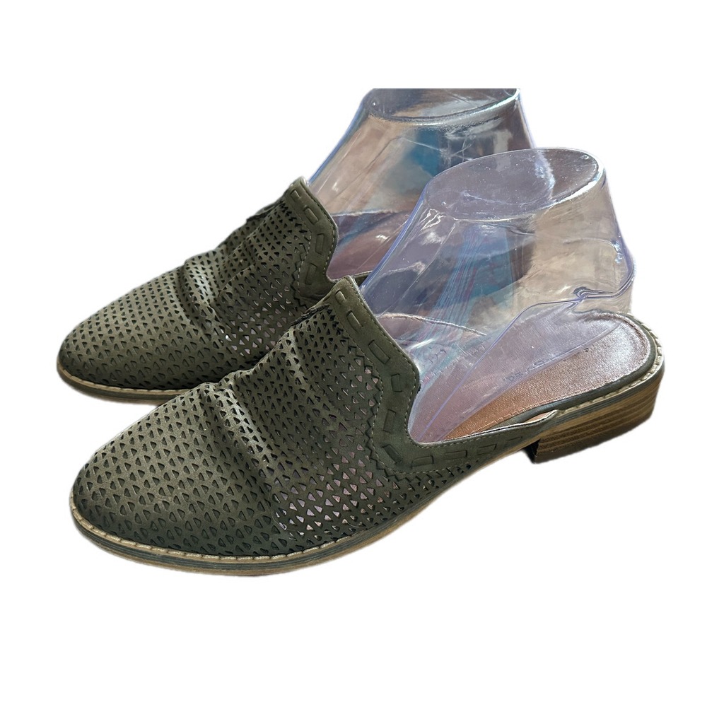 Indigo‎ Rd Olive Green Perforated Slip On Mules Women's Size 7